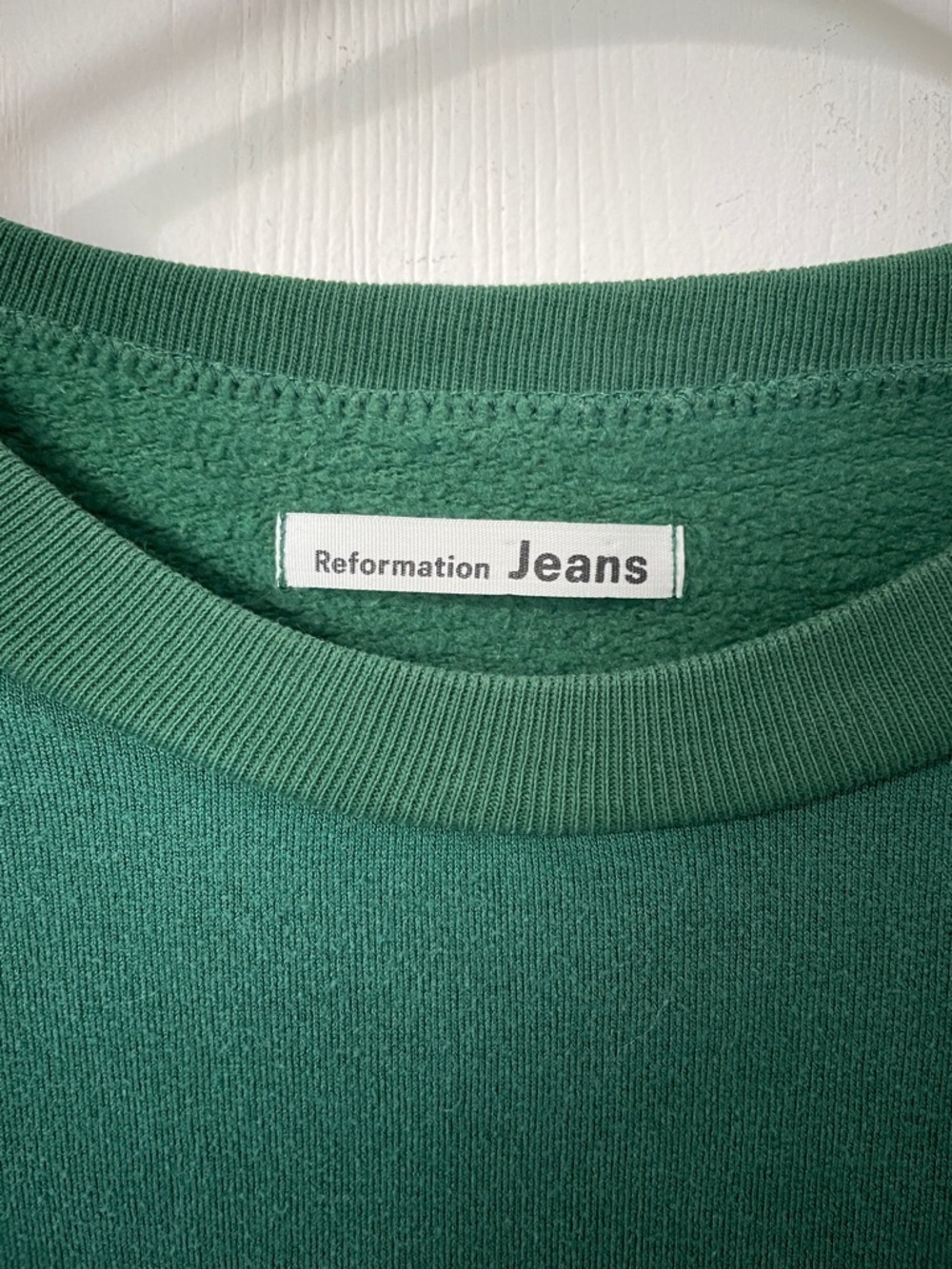 Reformation Jeans Forest Green Cropped Crewneck Sweatshirt Size Small Oversized - Picture 6 of 9